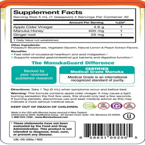 Medical Grade Manuka Honey Heartburn Lemon Peach by ManukaGuard