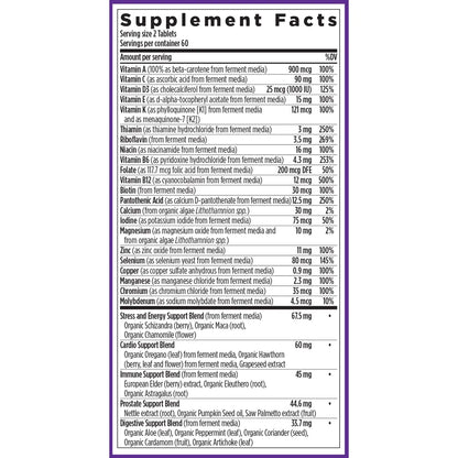 Ingredients of Men's Advanced Multivitamin dietary supplement - vitamin C, vitamin D3, maca