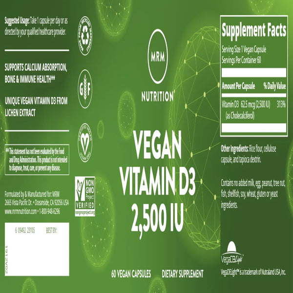 Vegan Vitamin D3 2500IU 60 vcaps Metabolic Response Modifier