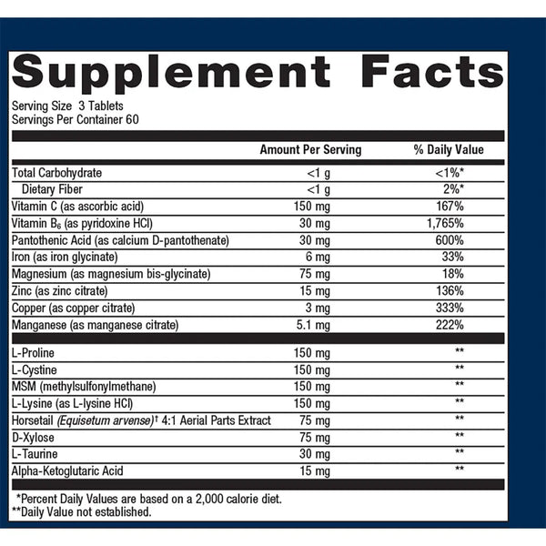 Metagenics Collagenics 180 Tablets supplement facts