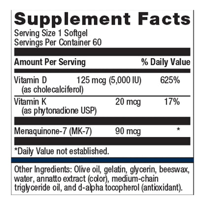 Metagenics D3 5,000 K supplement facts