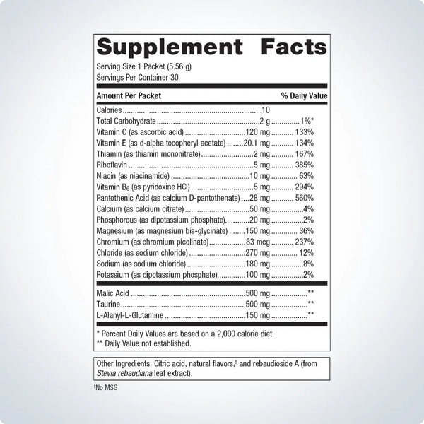 Metagenics Endura Lemonade Flavor supplement facts