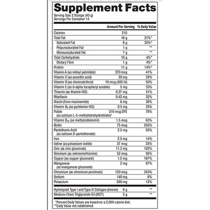 Metagenics Ketogenic Collagen Chocolate supplement facts