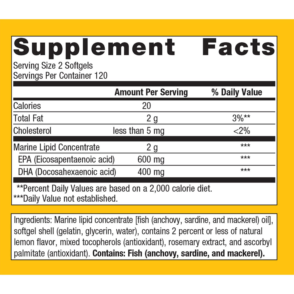 Metagenics OmegaGenics EPA-DHA 500 Lemon supplement facts