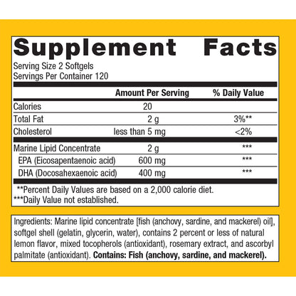 Metagenics OmegaGenics EPA-DHA 500 Lemon supplement facts