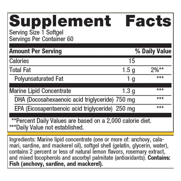 Metagenics OmegaGenics Neuro 1000 60 Softgels supplement facts