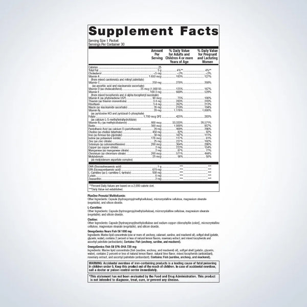 Metagenics PlusOne Daily Prenatal Packs supplement facts
