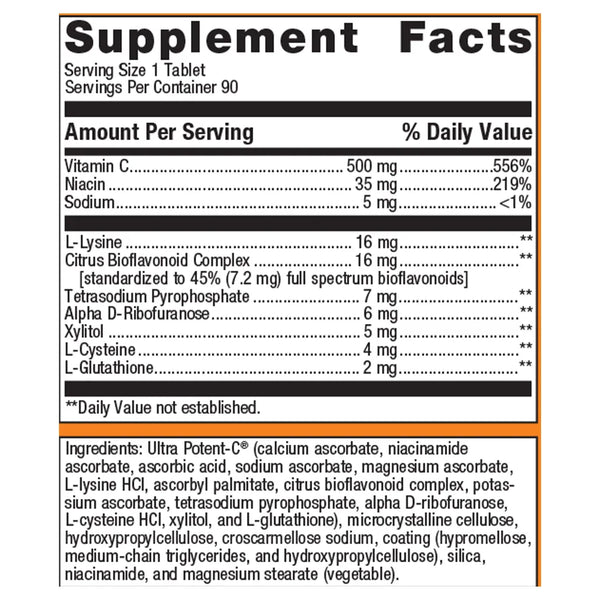 Metagenics Ultra Potent-C 500mg 90 Tablets supplement facts