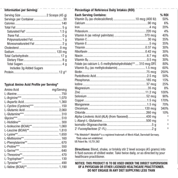 Metagenics UltraGI Replenish Chocolate Flavor supplement facts