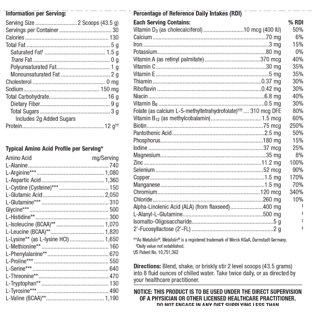 Metagenics UltraGI Replenish Vanilla supplement ingredients