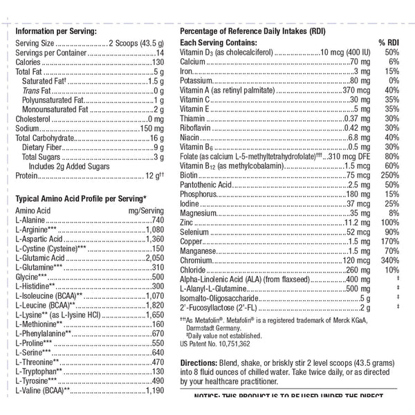 Metagenics UltraGI Replenish Vanilla supplement facts