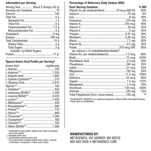 Metagenics UltraMeal Advanced Protein Dutch Chocolate supplement facts