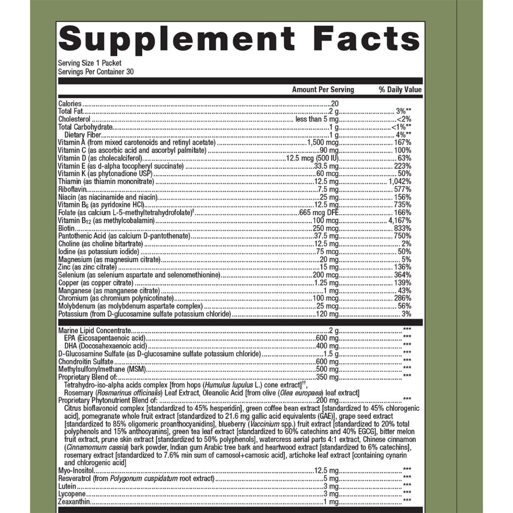 Metagenics Wellness Essentials Active 30 Packs supplement facts