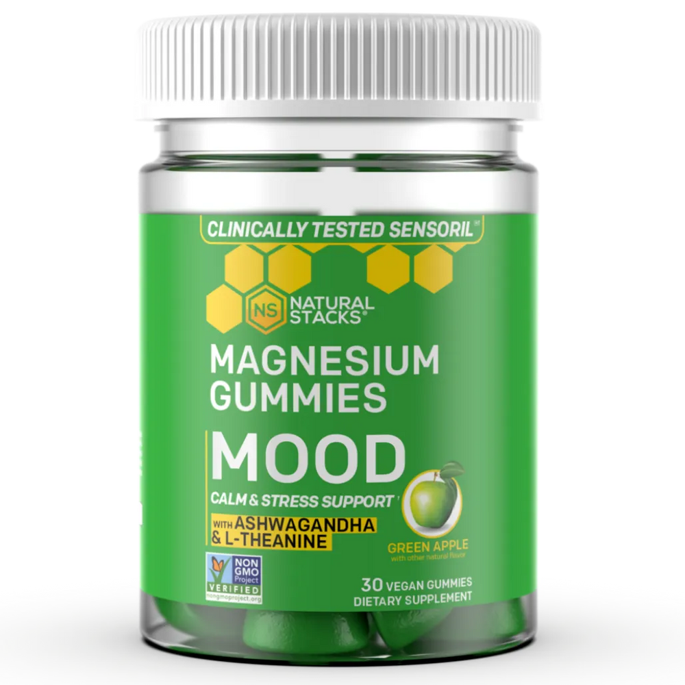 Mood Magnesium Gummies with Ashwagandha &amp; L-Theanine, Green Apple by Natural Stacks
