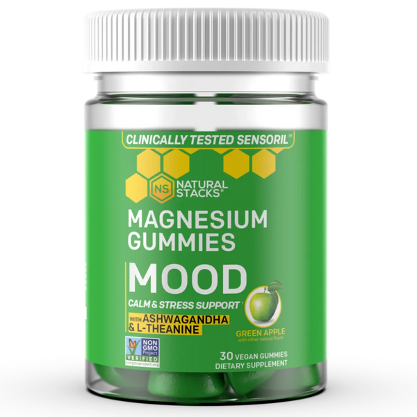 Mood Magnesium Gummies with Ashwagandha &amp; L-Theanine, Green Apple by Natural Stacks