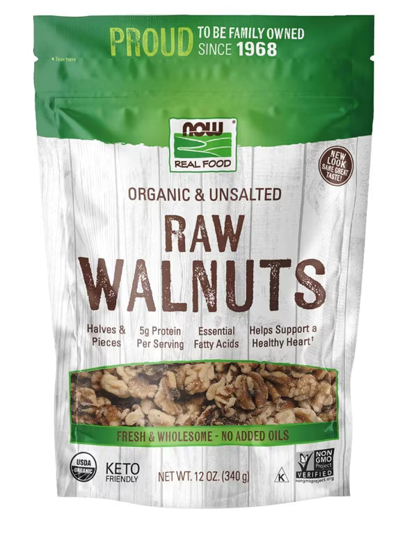 NOW Real Food  Certified Organic Raw Walnuts, Unsalted 
