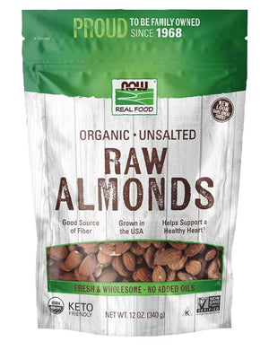 NOW Real Food® - Organic Raw Almonds, Unsalted - 12 oz (340 Grams)