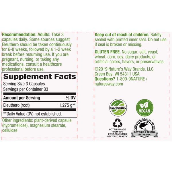 Siberian Eleuthero Root 1275 mg Natures way