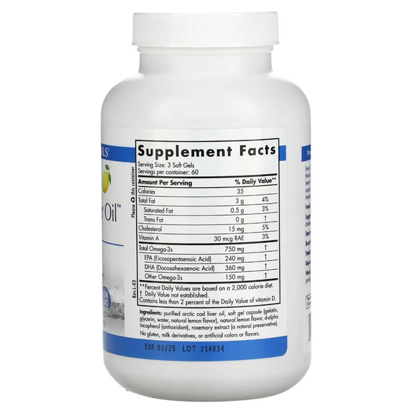 Ingredients of Arctic Cod Liver Oil Lemon Dietary Supplement - Vitamin A, Vitamin D, EPA, DHA, Omega-3s