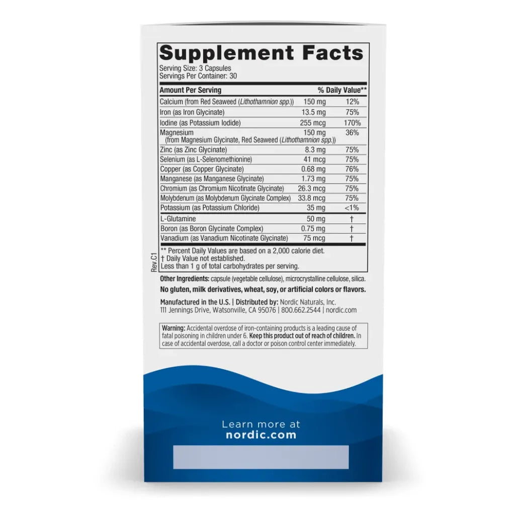 Ingredients of Multi Minerals Dietary Supplement - Calcium, Iron, Iodine