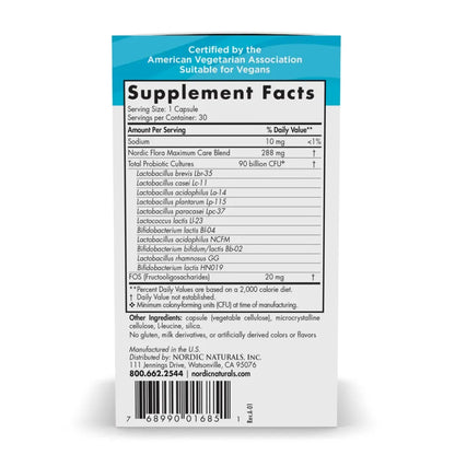 Ingredients of Nordic Flora Probiotic Maximum Care Dietary Supplement - Nordic Flora Maximum Care Blend: 288 mg