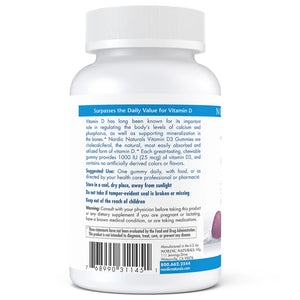 About Benefits of Vitamin D3 Gummies 1000 IU - 60 Chews | Nordic Naturals | Helps Regulate Mood and Sleep Rhythms