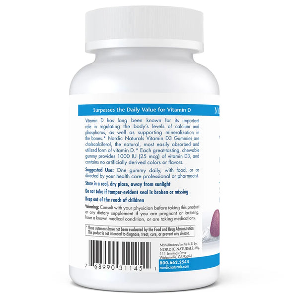 About Benefits of Vitamin D3 Gummies 1000 IU - 60 Chews | Nordic Naturals | Helps Regulate Mood and Sleep Rhythms