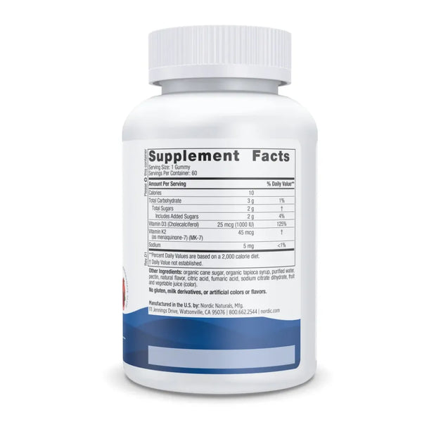 Ingredients of Nordic Naturals Vitamin D3 + K2 Gummies - Improve Bone Health