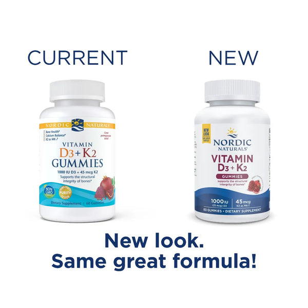 New look same trusted formua of Nordic Naturals Vitamin D3 + K2 Gummies - Improve Bone Health