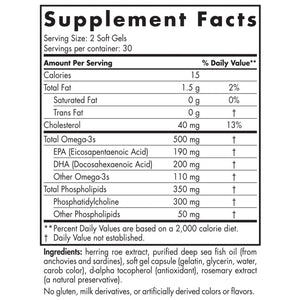 Ingredients of Omega 3 Phospholipids Dietary Supplement - Omega-3s 595mg, EPA 245mg, DHA 275mg