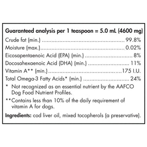 Ingredients of Nordic Naturals Pet Cod Liver Oil - Support Cats and Dogs Health