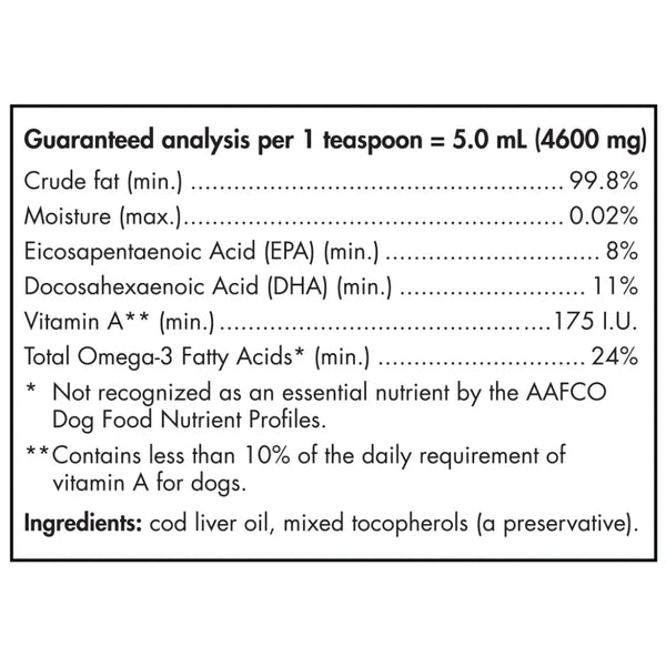 Ingredients of Nordic Naturals Pet Cod Liver Oil - Support Cats and Dogs Health