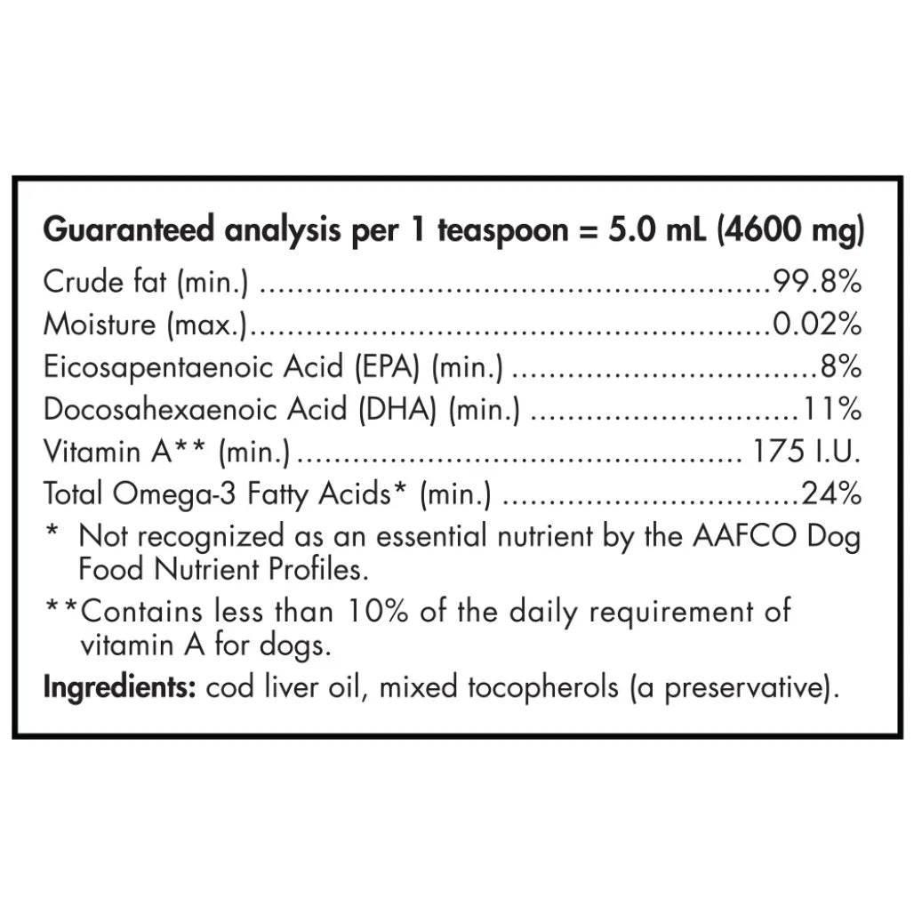 ingredients of Nordic Naturals Pet Cod Liver Oil - Support Cats and Dogs Health