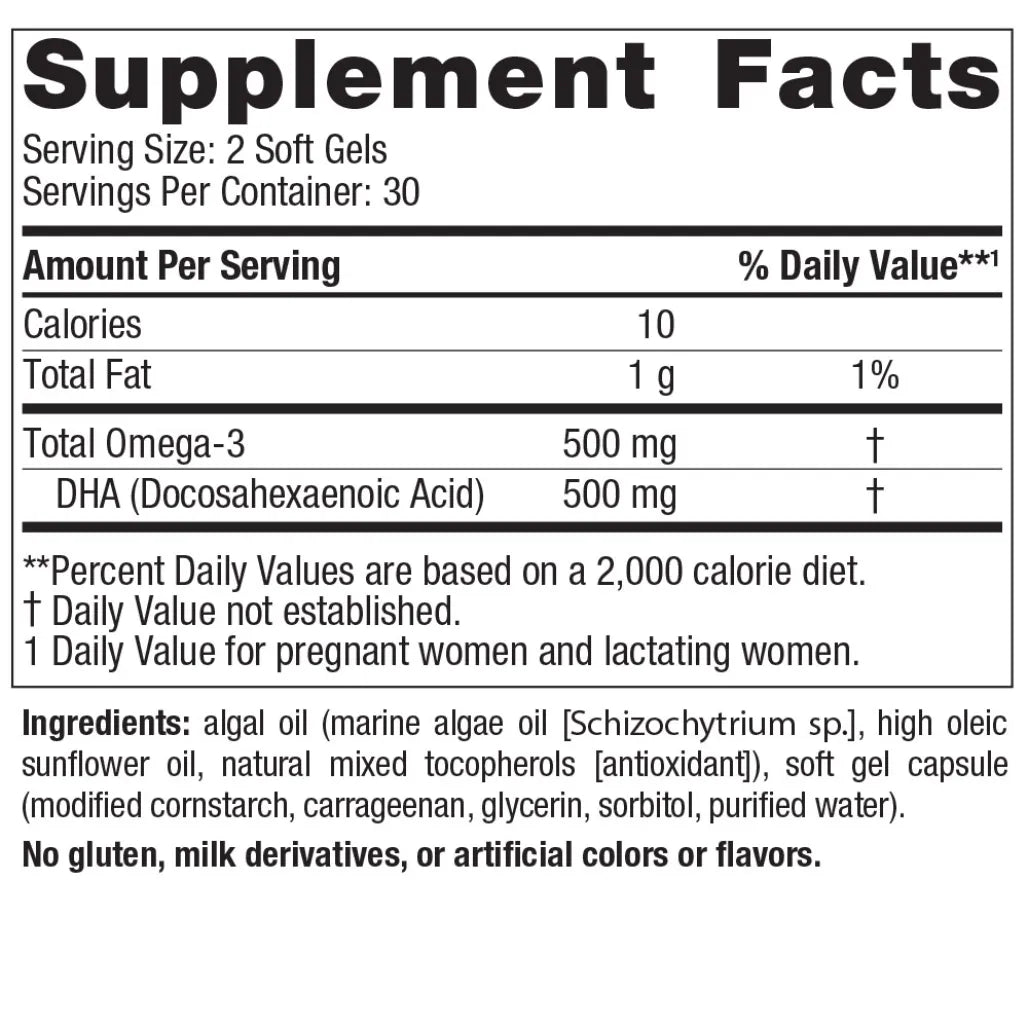 Ingredients of Prenatal DHA 500mg Dietary Supplement - omega-3s 500 mg, DHA 500mg