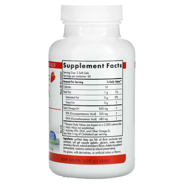 Ingredients of ProDHA Strawberry 500 mg Dietary Supplement - Omega-3s 830 mg, EPA 205 mg, DHA 480mg