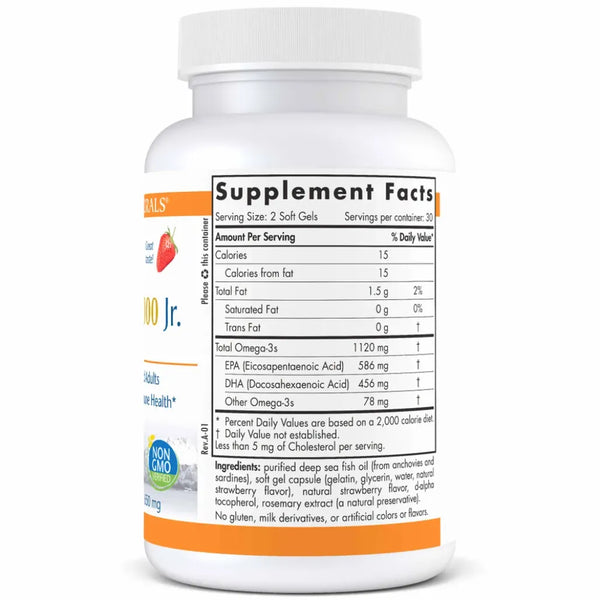 Ingredients of ProOmega 2000 Jr Dietary Supplement - Omega-3s 1120 mg, EPA 586 mg, DHA 456 mg