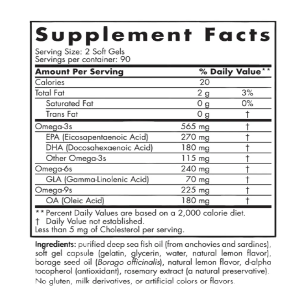 Ingredients of ProEFA-3.6.9 Dietary Supplement - Omega-3s565 mg, EPA 270 mg, DHA 180 mg