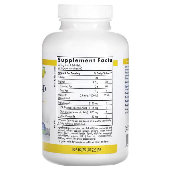 Ingredients of ProOmega 2000 Dietary Supplement - Omega-3s 2150 mg, EPA 1125 mg, DHA 875 mg, Calories25