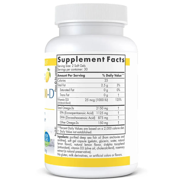 Ingredients of ProOmega 2000 D Dietary Supplement - Calories25, Total Fat2.5 g, Vitamin D325 mcg