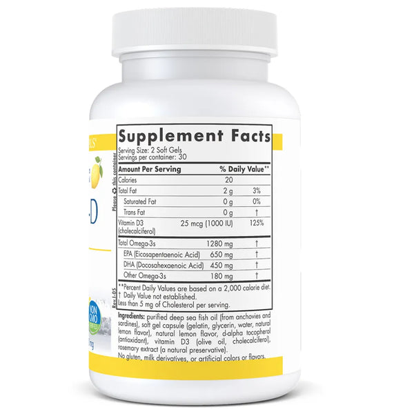 Ingredients of ProOmega-D Lemon 1000 mg Dietary Supplement - Vitamin D3, Omega-3s, EPA, DHA