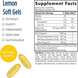 Ingredients of ProOmega-D Lemon 1000 mg Dietary Supplement - Vitamin D3, Omega-3s, EPA, DHA
