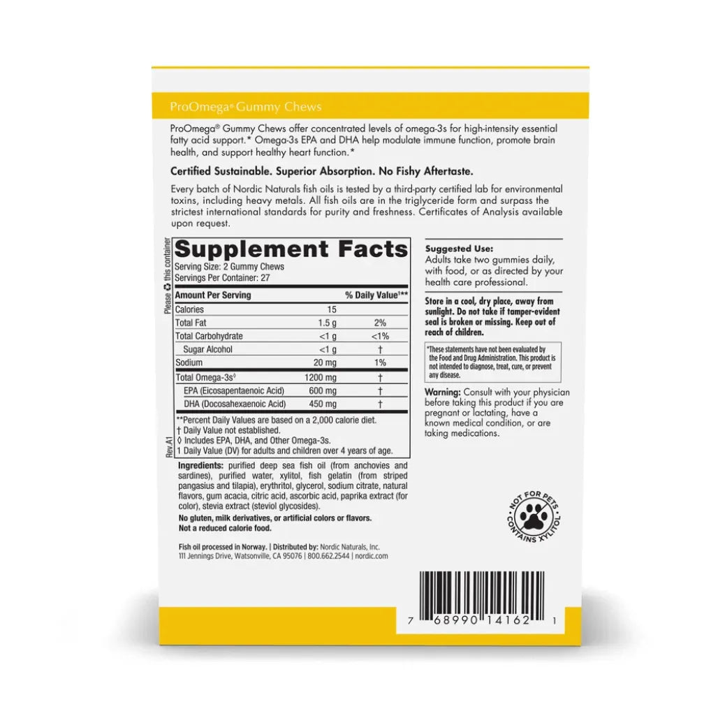 Ingredients of ProOmega Gummy Chews Dietary Supplement - Sodium 20 mg, Sugar Alcohol1 g