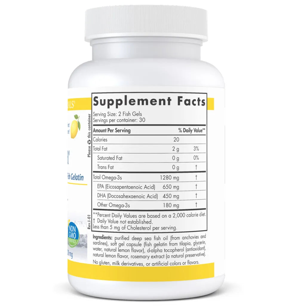 Ingredients of ProOmega Lemon in Fish Gels Dietary Supplement - Omega-3s 1280 mg, EPA 650mg, DHA 450mg