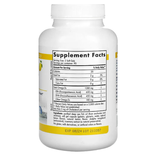 Ingredients of ProOmega Lemon Dietary Supplement - Omega-3s 1280 mg, EPA 650 mg, DHA 450 mg