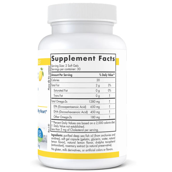 Ingredients of ProOmega Lemon Dietary Supplement - Omega-3s 1280 mg, EPA 650 mg, DHA 450 mg