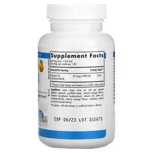 Ingrediients Vitamin D3 Orange Flavor - 120 Softgels | Nordic Naturals | Enhances Calcium Absorption