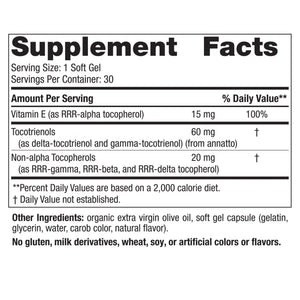 Ingredients of Vitamin E Complex Dietary Supplement - Vitamin E, Tocotrienols