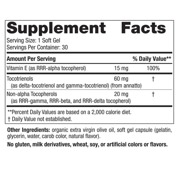 Ingredients of Vitamin E Complex Dietary Supplement - Vitamin E, Tocotrienols