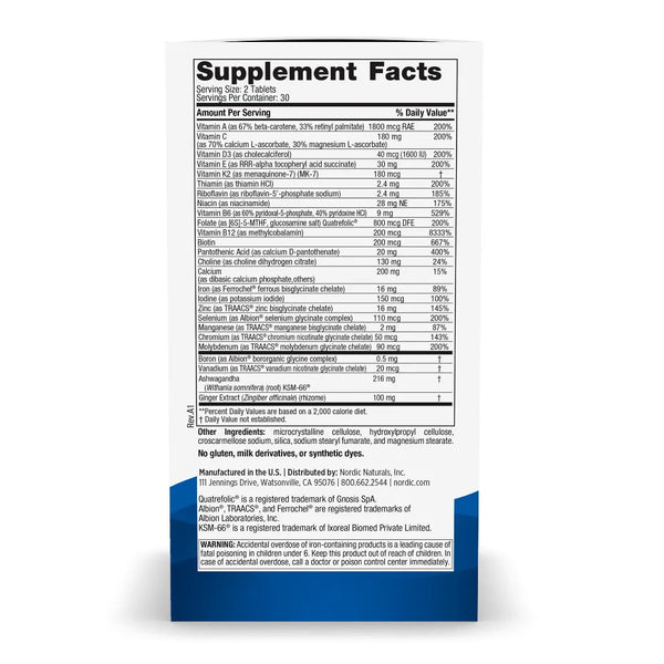 Ingredients ofNordic Naturals Women's Multivitamin Extra Strength