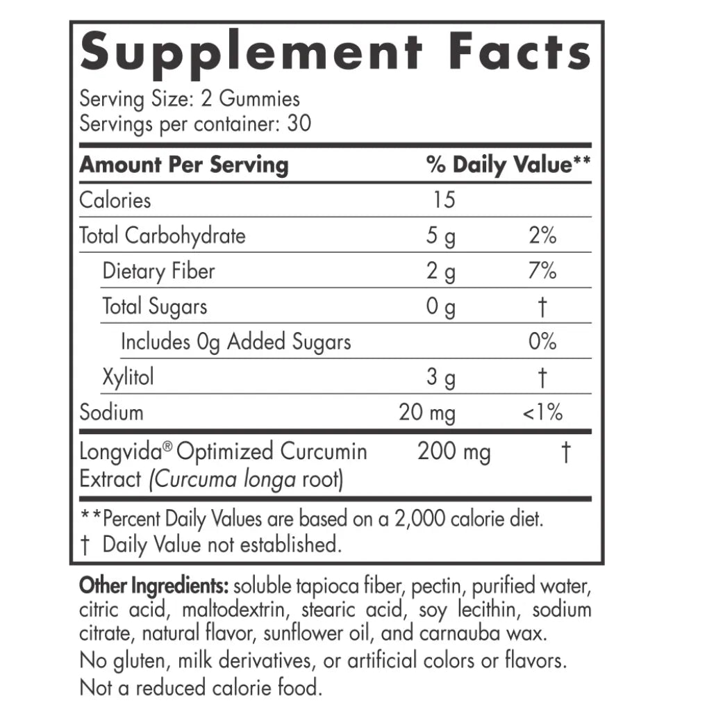 Ingredients of Zero Sugar Curcumin Gummies Dietary Supplement - Xylitol3 g, Sodium 20 mg